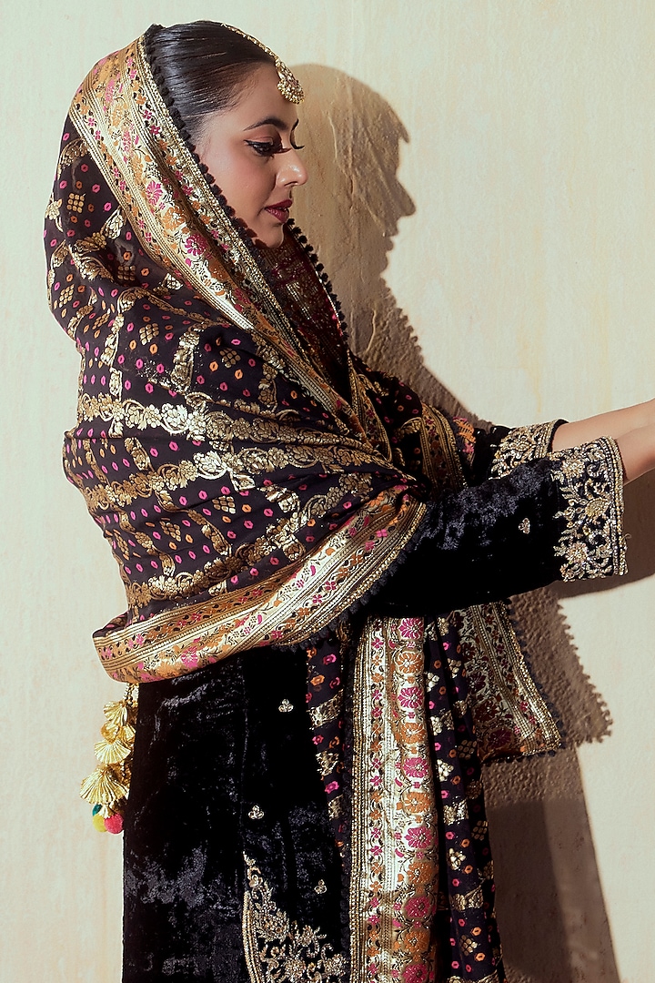 Black Brocade Silk Gharara Set by Gul by Aishwarya at Pernia's Pop Up Shop