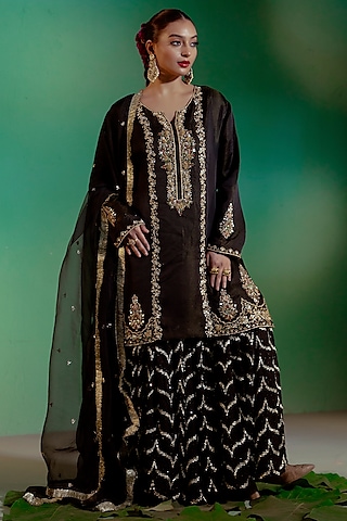Black Chanderi Gharara Set by Gul by Aishwarya