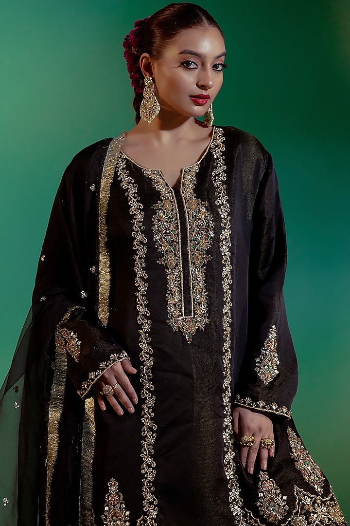 Black Chanderi Gharara Set by Gul by Aishwarya at Pernia's Pop Up Shop