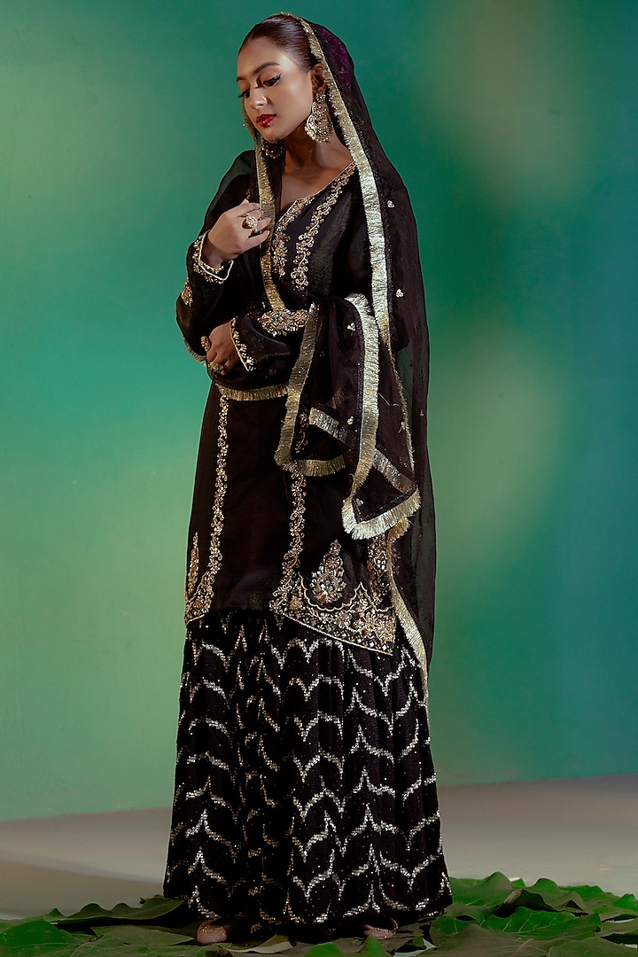 Black Chanderi Gharara Set by Gul by Aishwarya at Pernia's Pop Up Shop