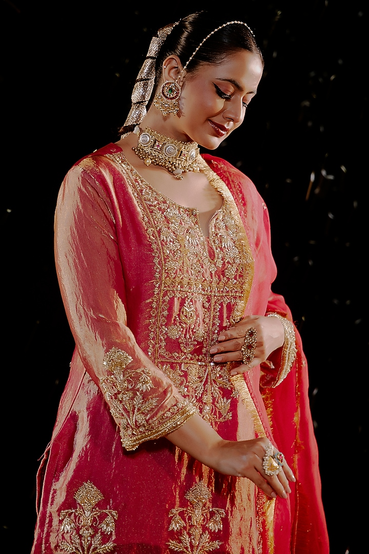 Pink Satin Silk Embroidered Gharara Set by Gul by Aishwarya at Pernia's Pop Up Shop