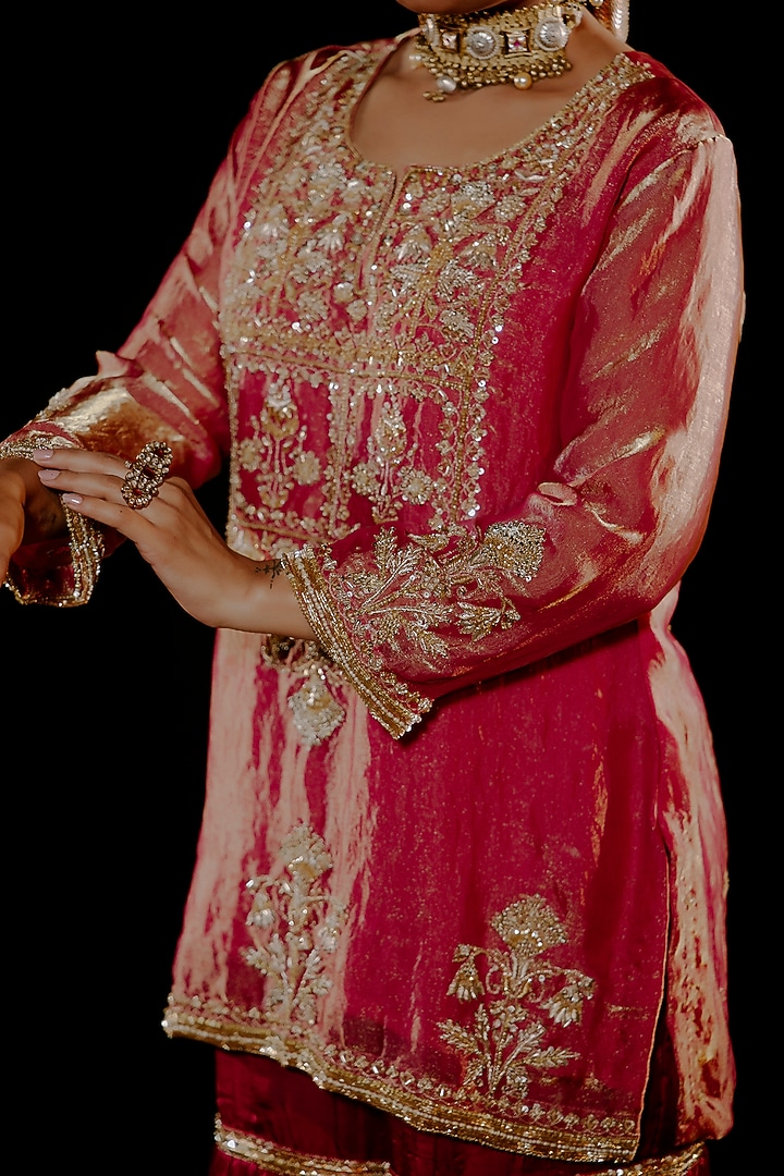 Pink Satin Silk Embroidered Gharara Set by Gul by Aishwarya at Pernia's Pop Up Shop