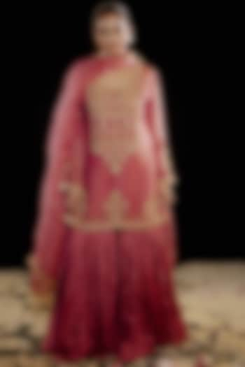 Pink Satin Silk Embroidered Gharara Set by Gul by Aishwarya at Pernia's Pop Up Shop