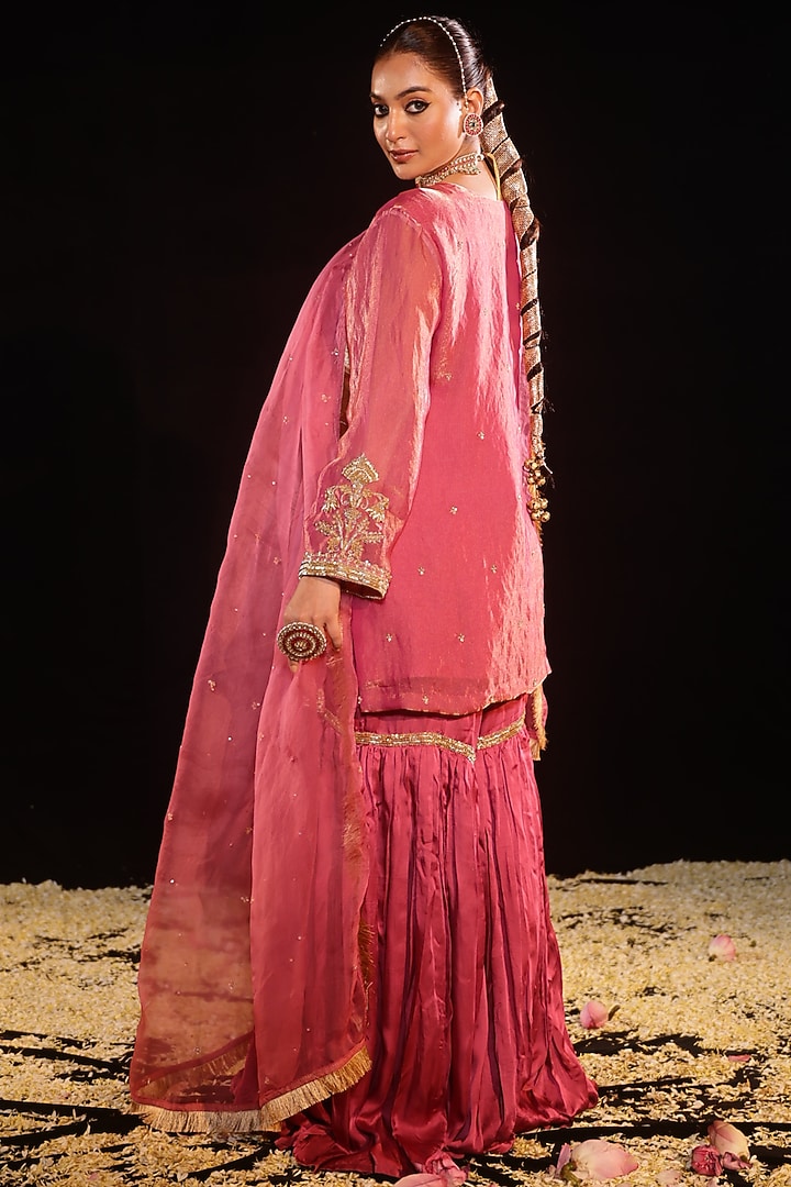 Pink Satin Silk Embroidered Gharara Set by Gul by Aishwarya at Pernia's Pop Up Shop