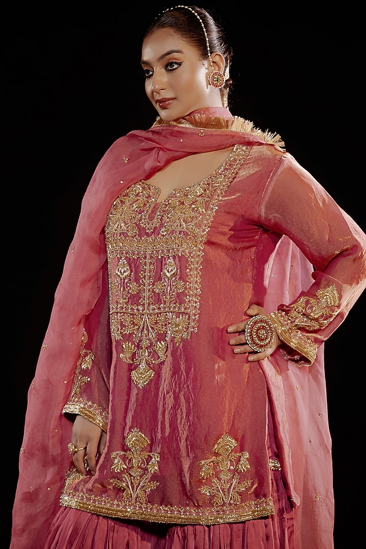 Pink Satin Silk Embroidered Gharara Set by Gul by Aishwarya at Pernia's Pop Up Shop