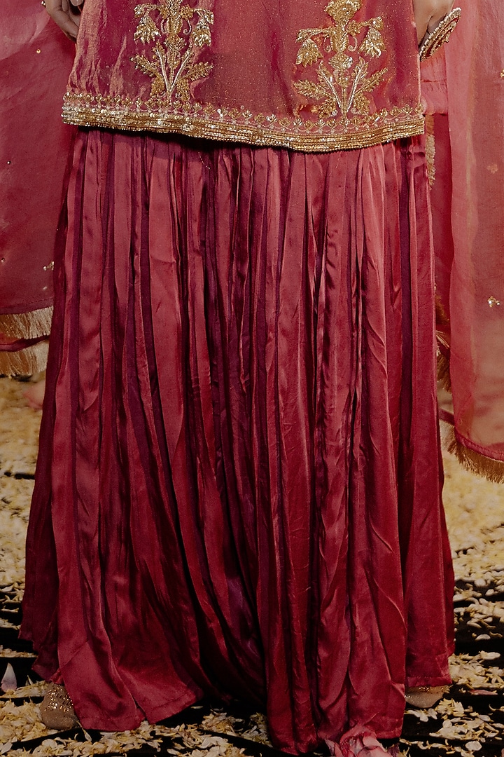 Pink Satin Silk Embroidered Gharara Set by Gul by Aishwarya at Pernia's Pop Up Shop