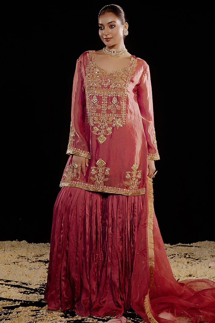 Pink Satin Silk Embroidered Gharara Set by Gul by Aishwarya at Pernia's Pop Up Shop
