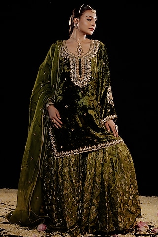 Mehendi Green Brocade Gharara Set by Gul by Aishwarya