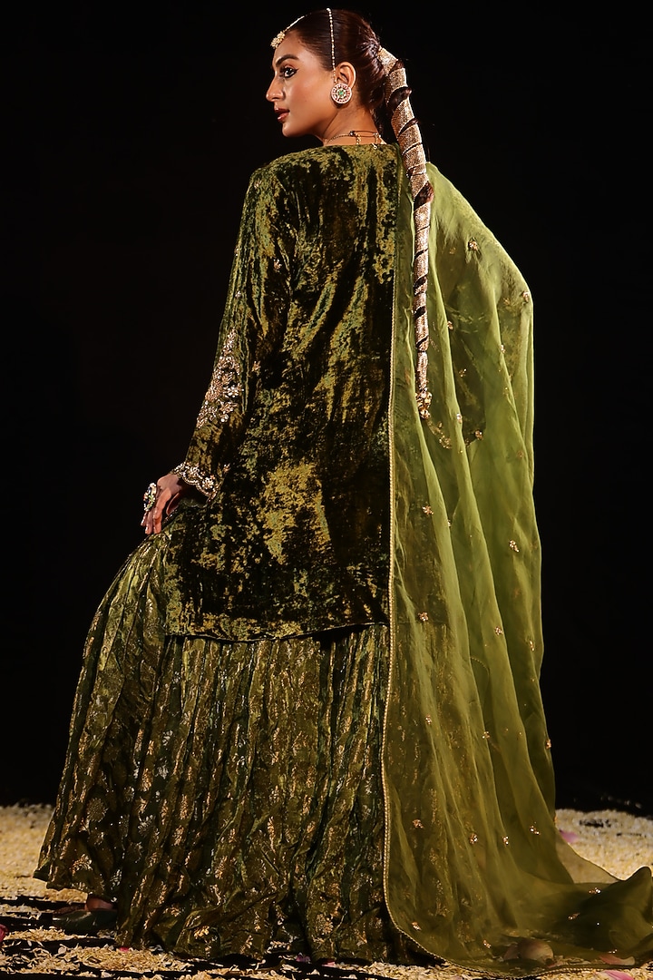 Mehendi Green Brocade Gharara Set by Gul by Aishwarya at Pernia's Pop Up Shop
