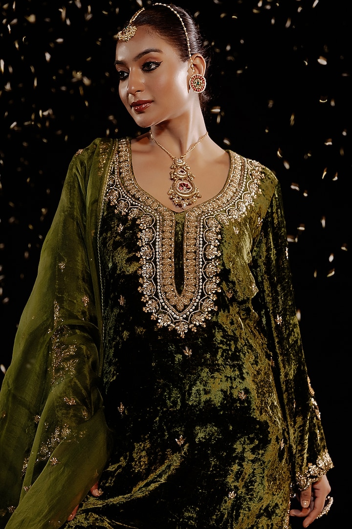 Mehendi Green Brocade Gharara Set by Gul by Aishwarya at Pernia's Pop Up Shop