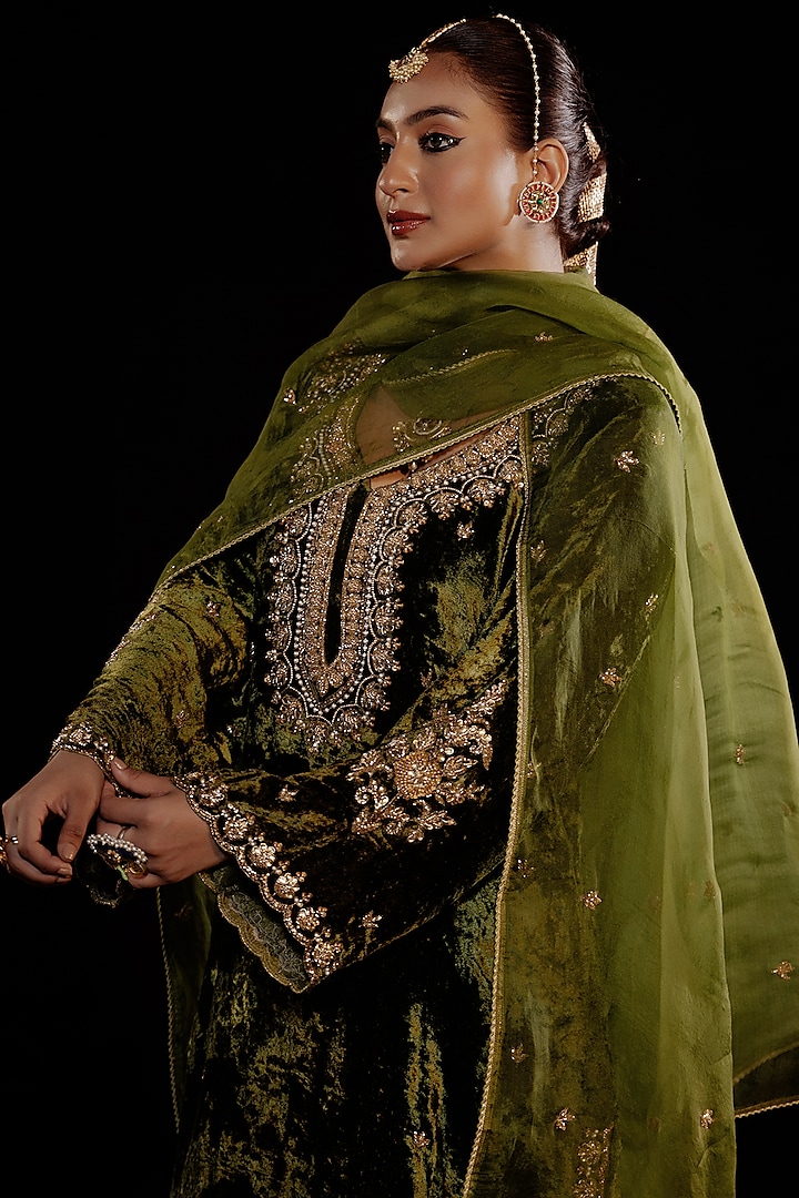 Mehendi Green Brocade Gharara Set by Gul by Aishwarya at Pernia's Pop Up Shop