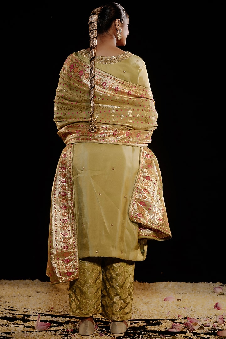 Light Green Tissue Satin Hand Embroidered Kurta Set by Gul by Aishwarya at Pernia's Pop Up Shop