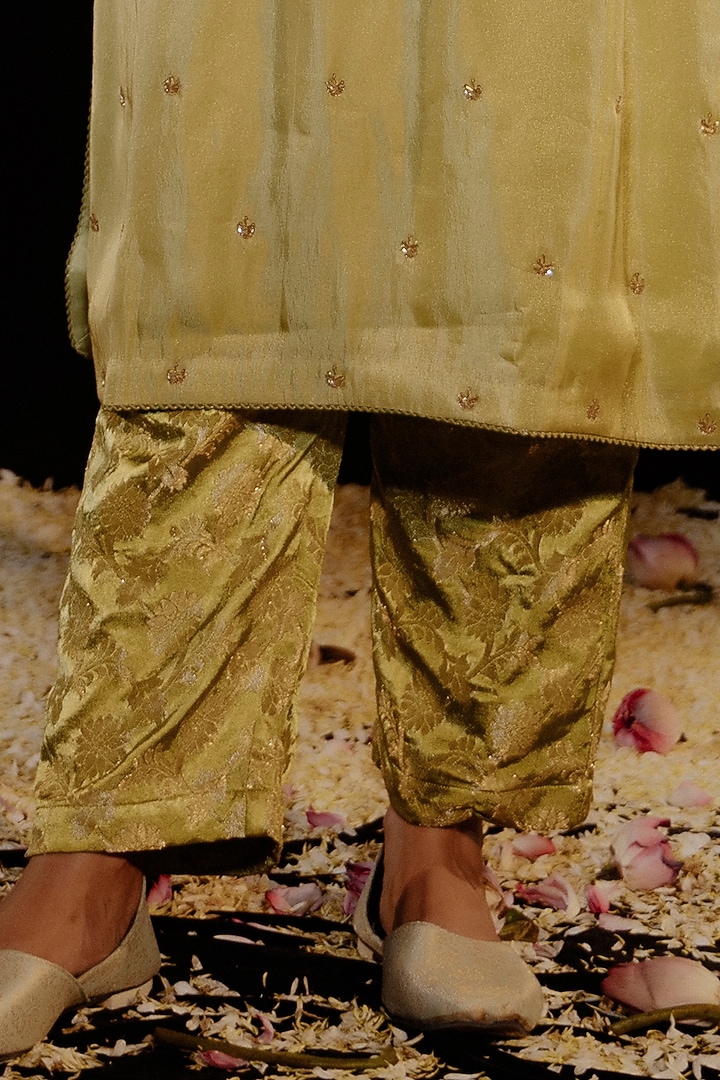 Light Green Tissue Satin Hand Embroidered Kurta Set by Gul by Aishwarya at Pernia's Pop Up Shop