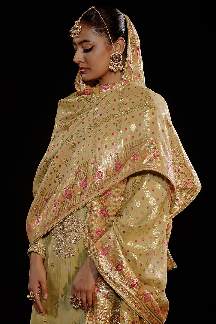 Light Green Tissue Satin Hand Embroidered Kurta Set by Gul by Aishwarya at Pernia's Pop Up Shop