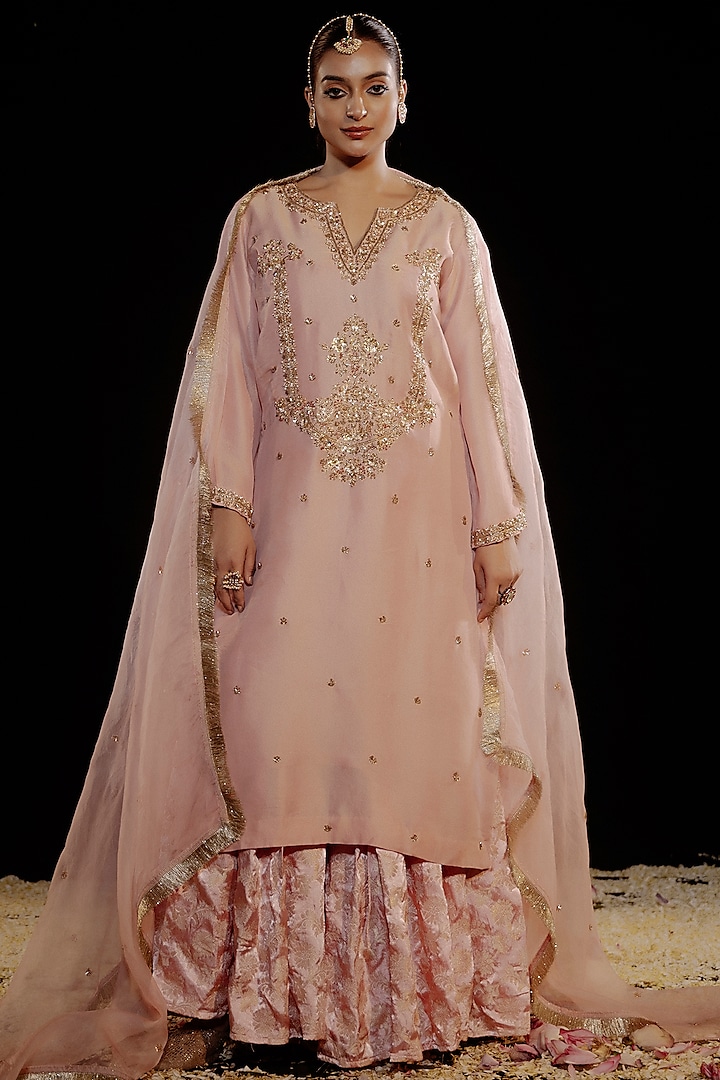 Baby Pink Brocade Gharara Set by Gul by Aishwarya at Pernia's Pop Up Shop