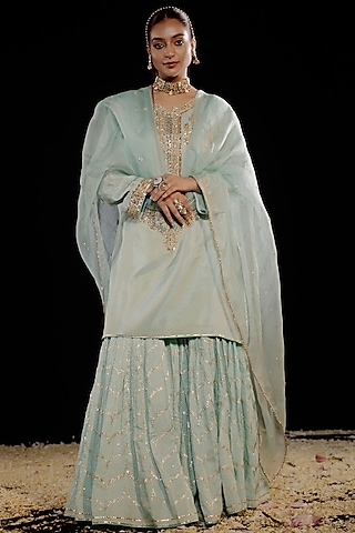 Firozi Chanderi Gharara Set by Gul by Aishwarya
