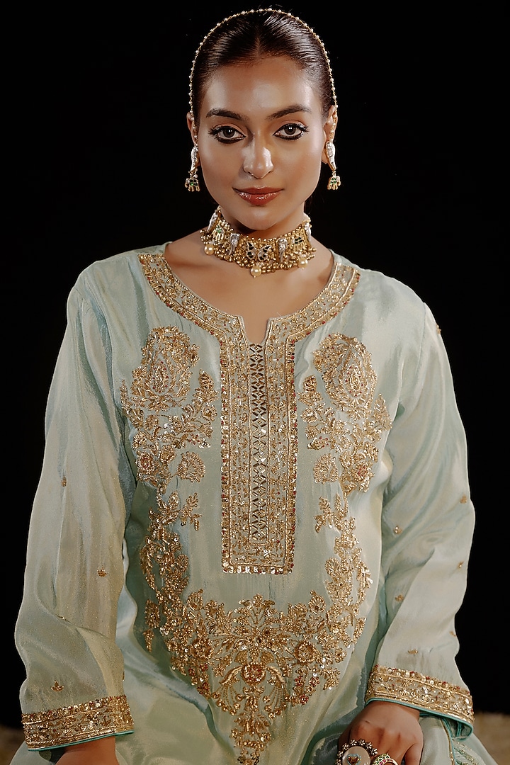 Firozi Chanderi Gharara Set by Gul by Aishwarya at Pernia's Pop Up Shop