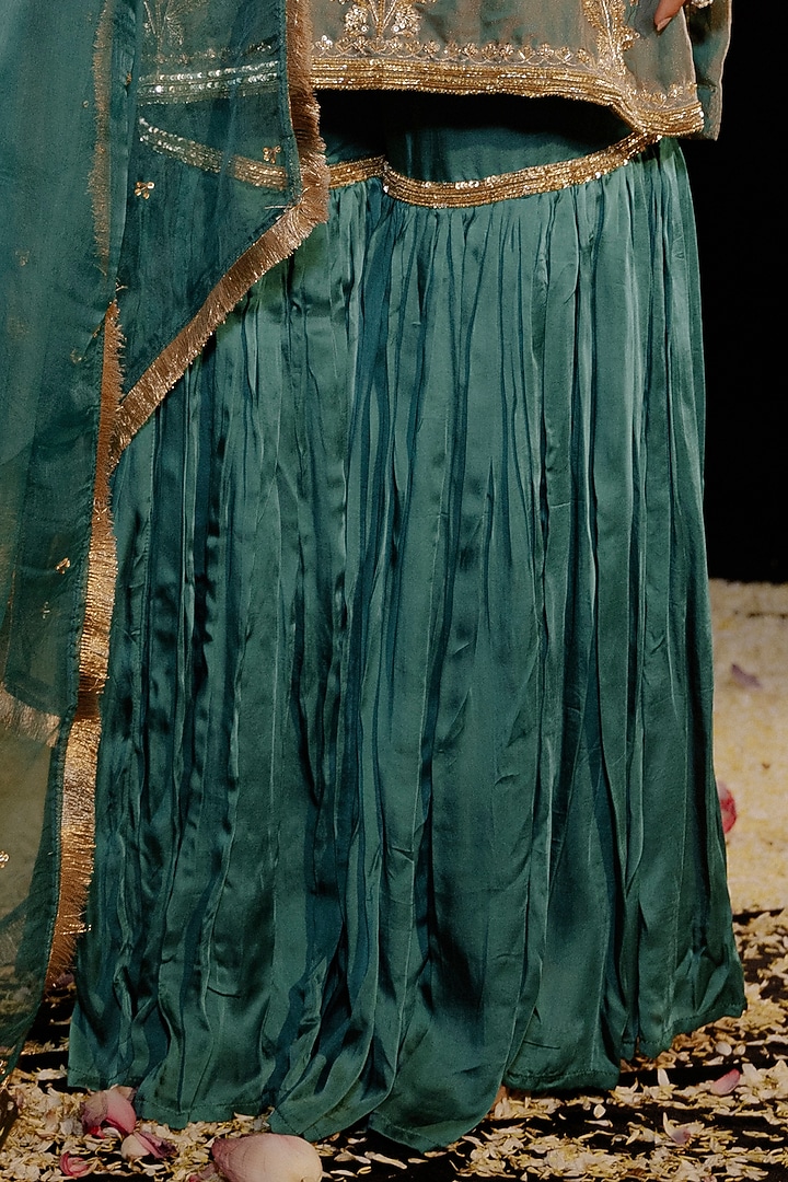 Green Satin Silk Embroidered Gharara Set by Gul by Aishwarya at Pernia's Pop Up Shop