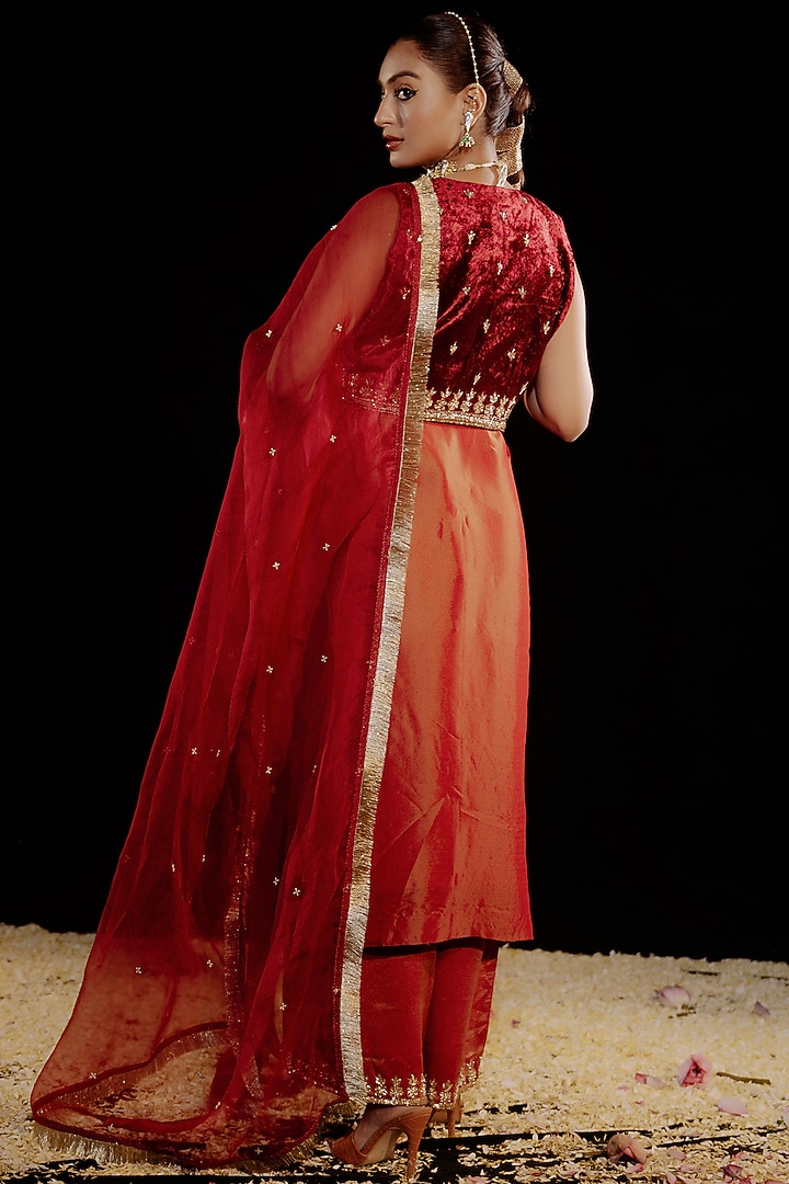 Rust Tissue Hand Embroidered Kurta Set by Gul by Aishwarya at Pernia's Pop Up Shop