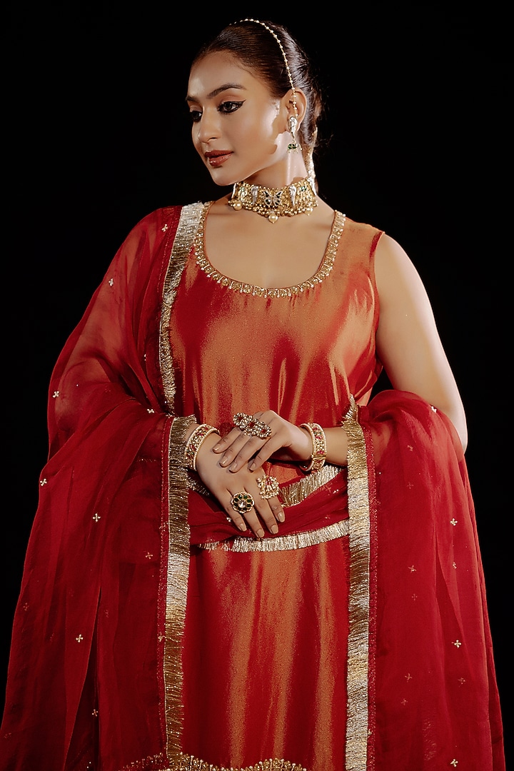 Rust Tissue Hand Embroidered Kurta Set by Gul by Aishwarya at Pernia's Pop Up Shop