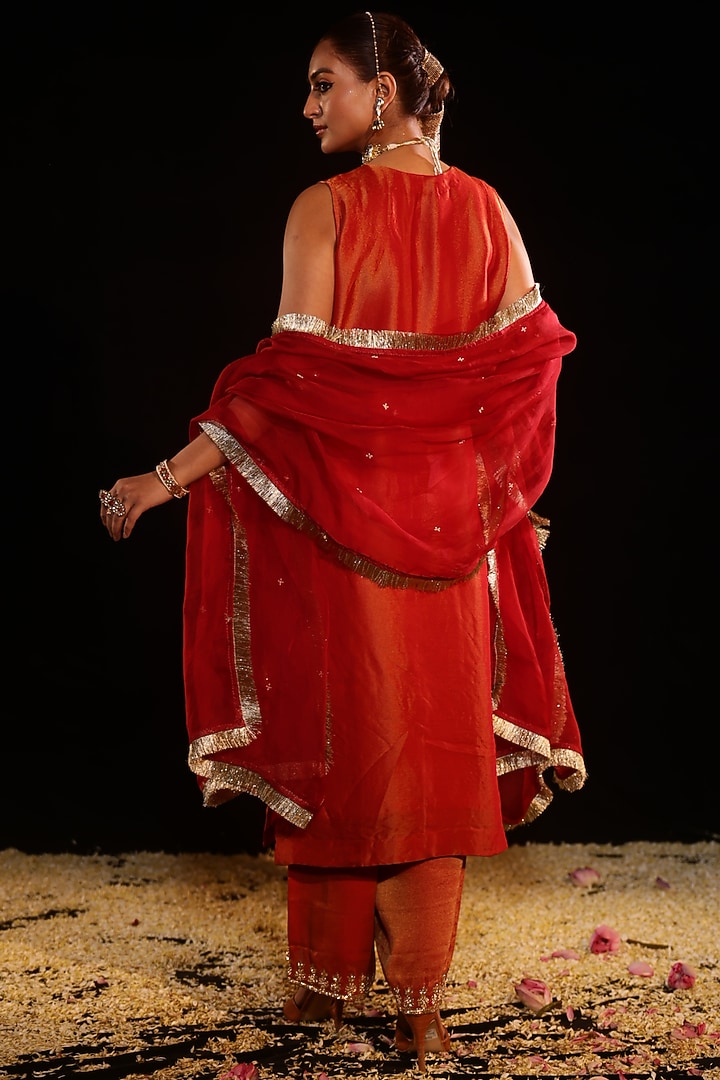 Rust Tissue Hand Embroidered Kurta Set by Gul by Aishwarya at Pernia's Pop Up Shop