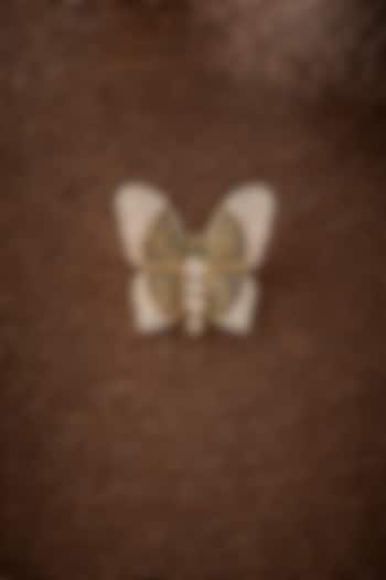 Gold Finish Kundan Polki Butterfly Brooch In Sterling Silver by GBS Gehna