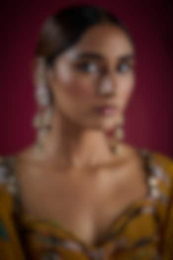 Gold Finish Kundan Polki Long Jhumka Earrings In Sterling Silver by GBS Gehna at Pernia's Pop Up Shop