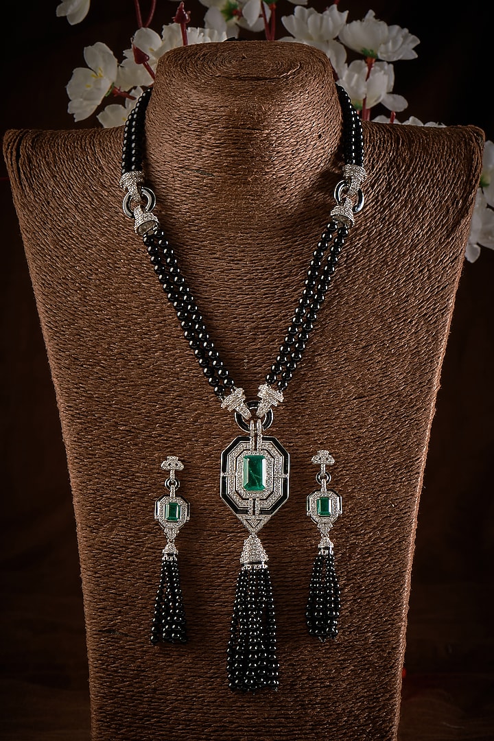 White Finish Zircon Pendant Necklace Set In Sterling Silver by GBS Gehna at Pernia's Pop Up Shop