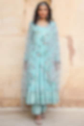 Blue Floral Printed Party Wear Anarkali Set by GulaboJaipur by Saloni Panwar at Pernia's Pop Up Shop