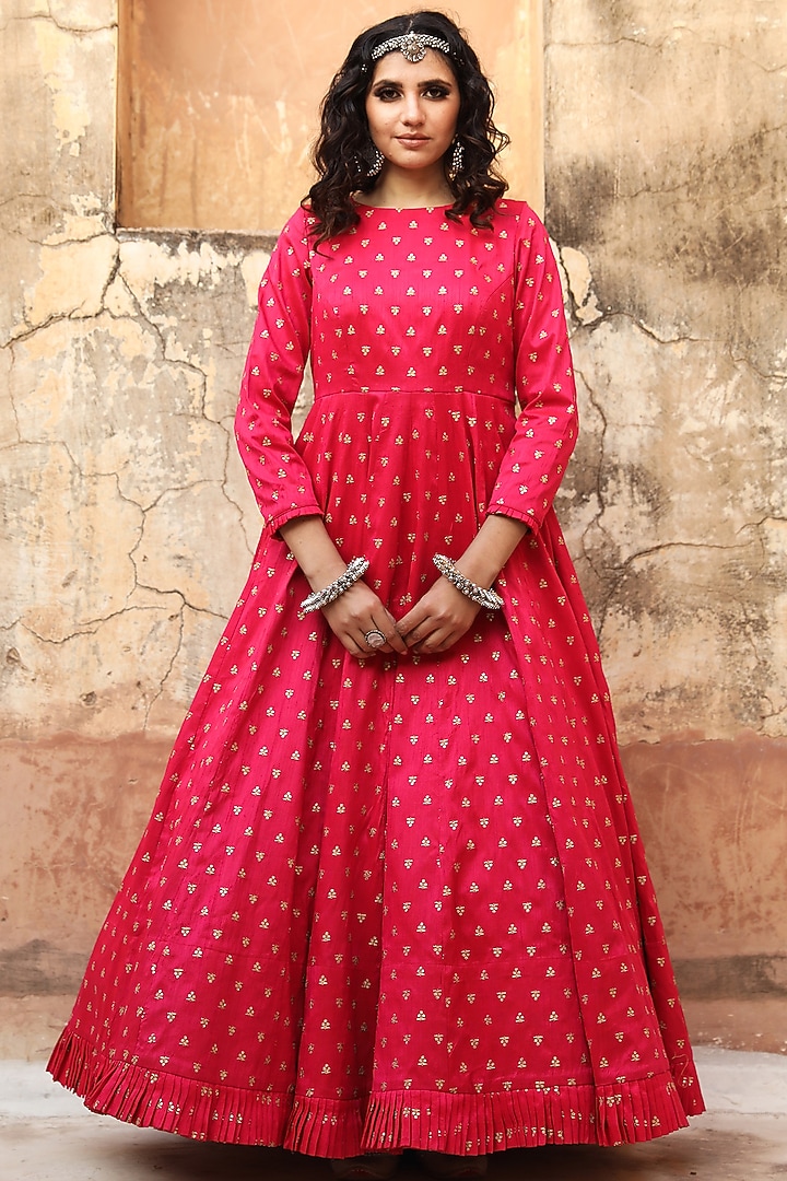 Pink Floral Embroidered Gown by GulaboJaipur by Saloni Panwar at
