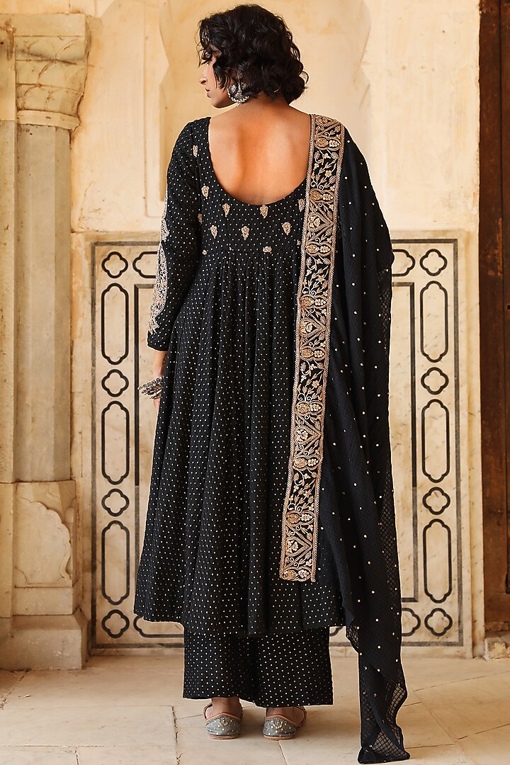 Black Embroidered Party Wear Anarkali Set by GulaboJaipur by Saloni Panwar at Pernia's Pop Up Shop