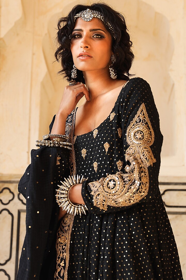 Black Embroidered Party Wear Anarkali Set by GulaboJaipur by Saloni Panwar at Pernia's Pop Up Shop