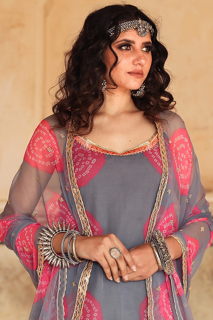 Grey Georgette Party Wear Sharara Set by GulaboJaipur by Saloni Panwar at Pernia's Pop Up Shop