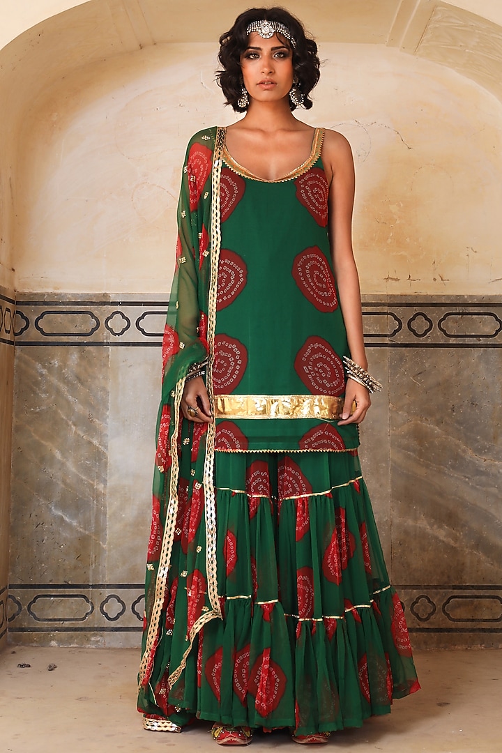 Green Georgette Party Wear Sharara Set by GulaboJaipur by Saloni Panwar at Pernia's Pop Up Shop