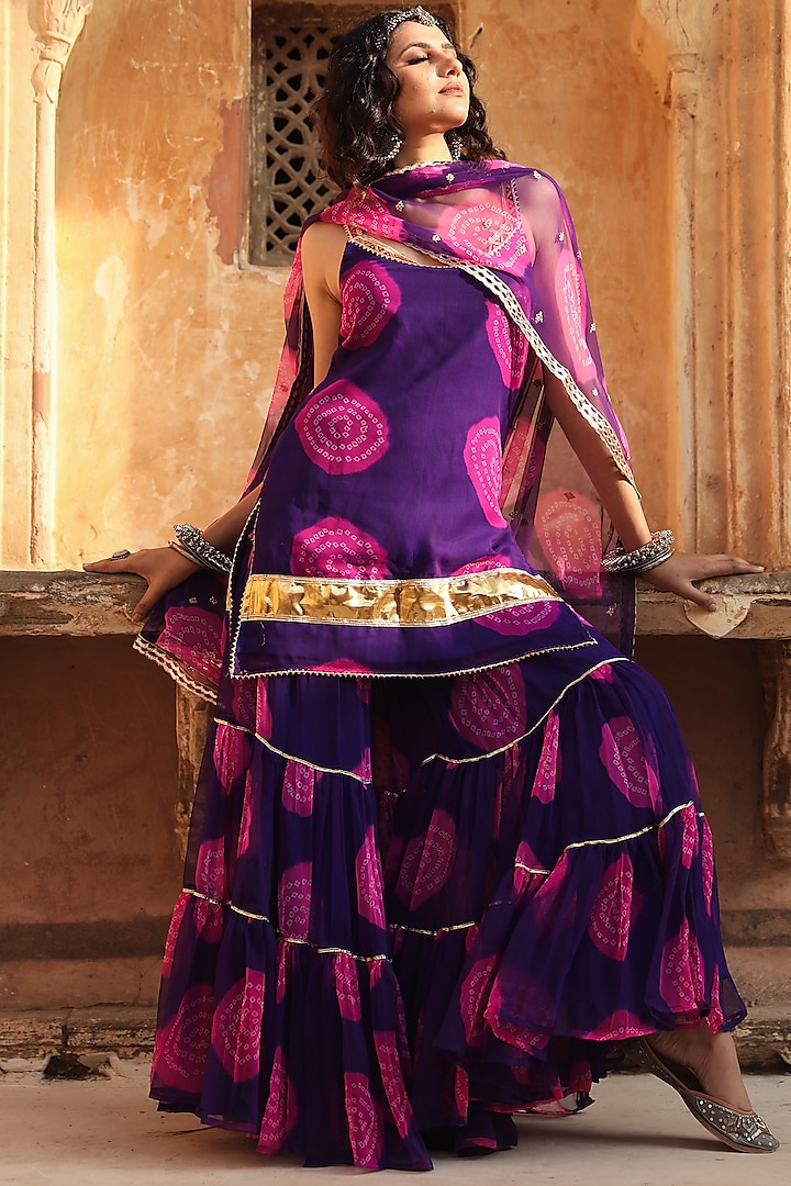 Purple Georgette Sharara Set by GulaboJaipur by Saloni Panwar