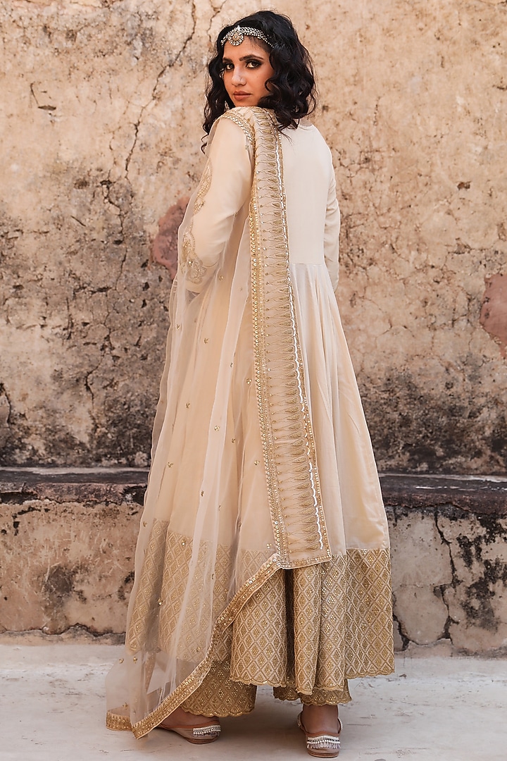 Dull Golden Embroidered Party Wear Anarkali Set by GulaboJaipur by Saloni Panwar at Pernia's Pop Up Shop