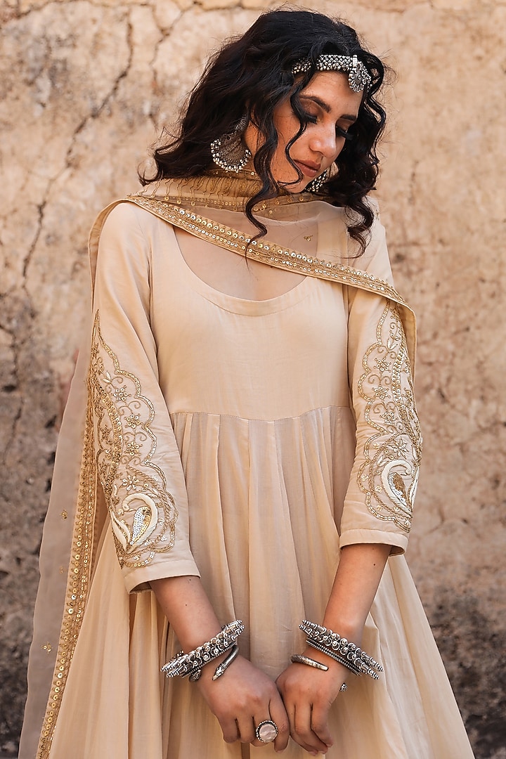 Dull Golden Embroidered Party Wear Anarkali Set by GulaboJaipur by Saloni Panwar at Pernia's Pop Up Shop