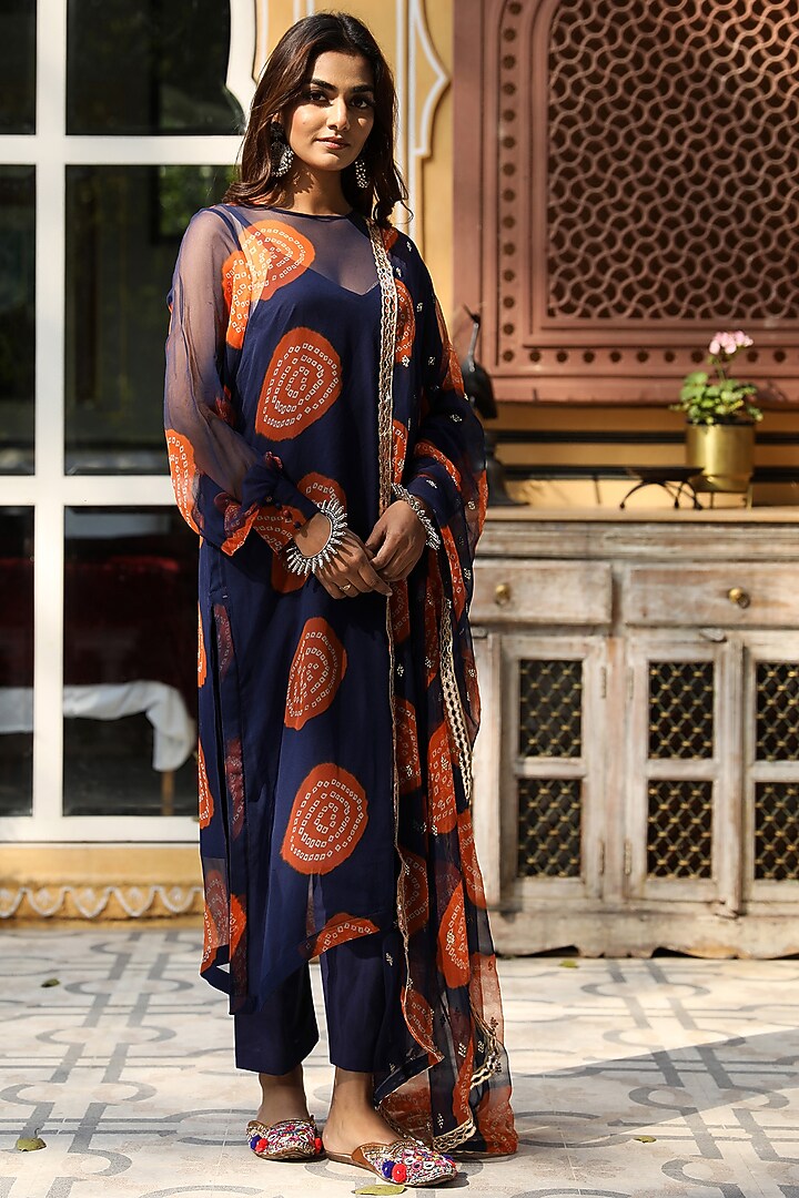 Navy Blue Hand Embroidered Kurta Set by GulaboJaipur by Saloni Panwar at Pernia's Pop Up Shop