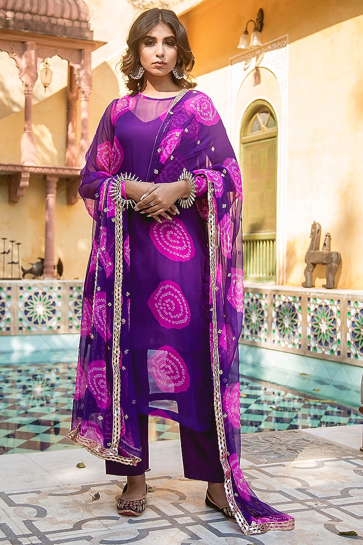 Purple Hand Embroidered Kurta Set by GulaboJaipur by Saloni Panwar at Pernia's Pop Up Shop