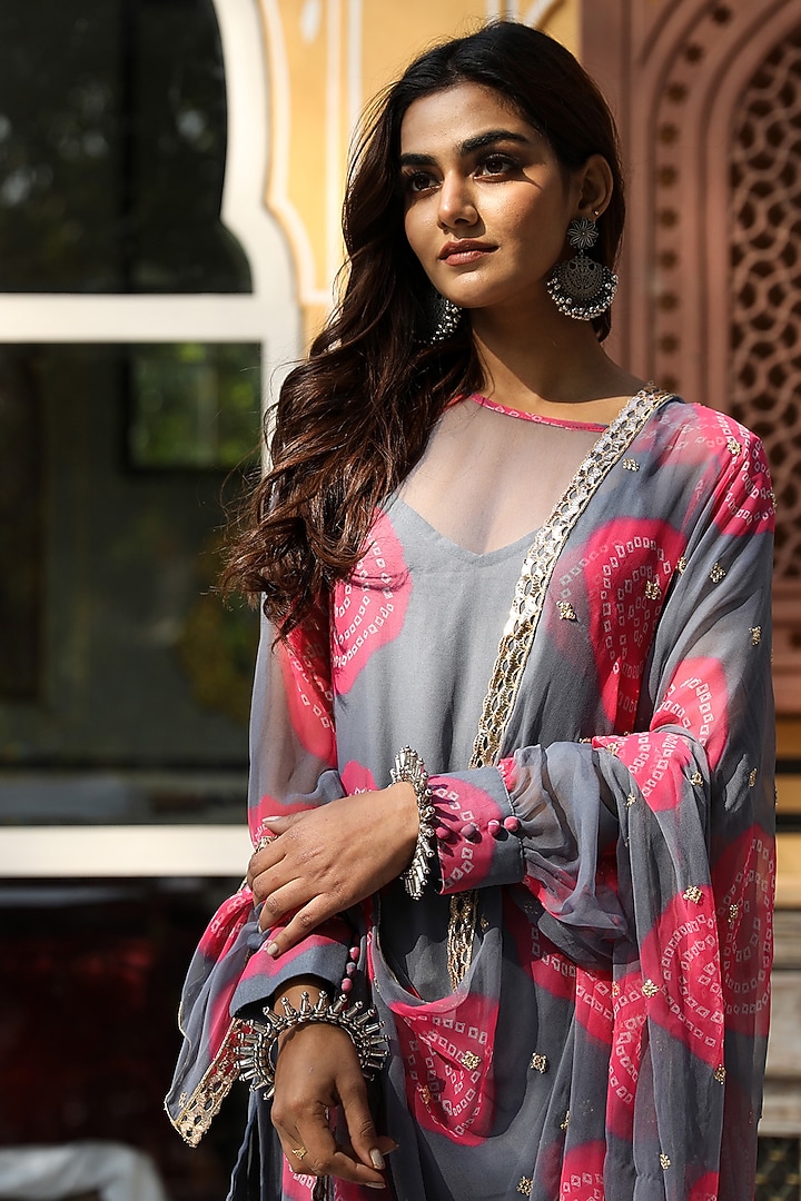 Grey Hand Embroidered Kurta Set by GulaboJaipur by Saloni Panwar at Pernia's Pop Up Shop