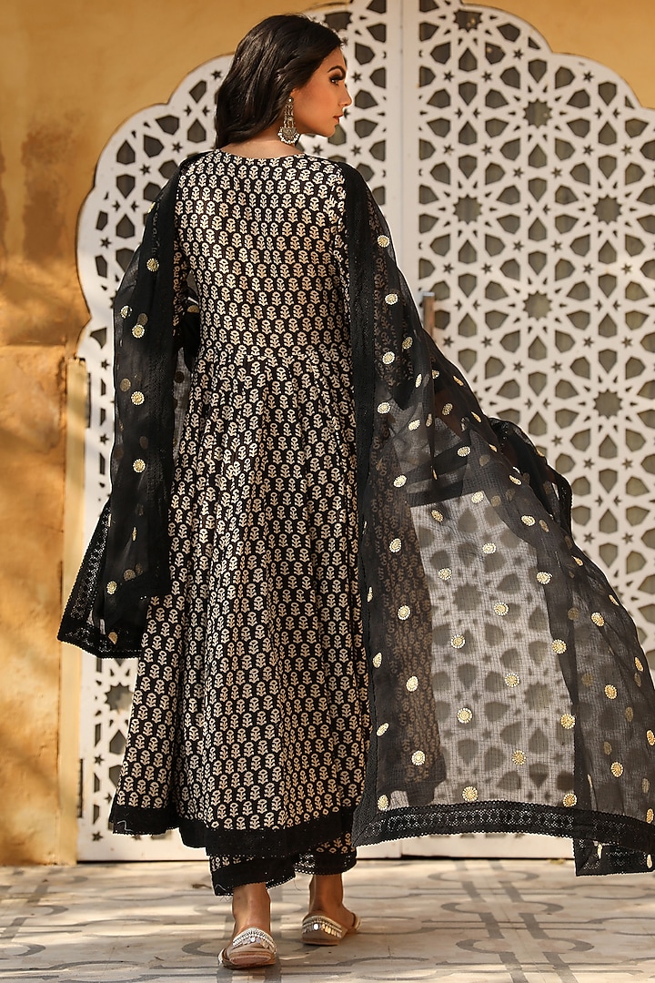 Black Block Printed Anarkali Set by GulaboJaipur by Saloni Panwar at Pernia's Pop Up Shop