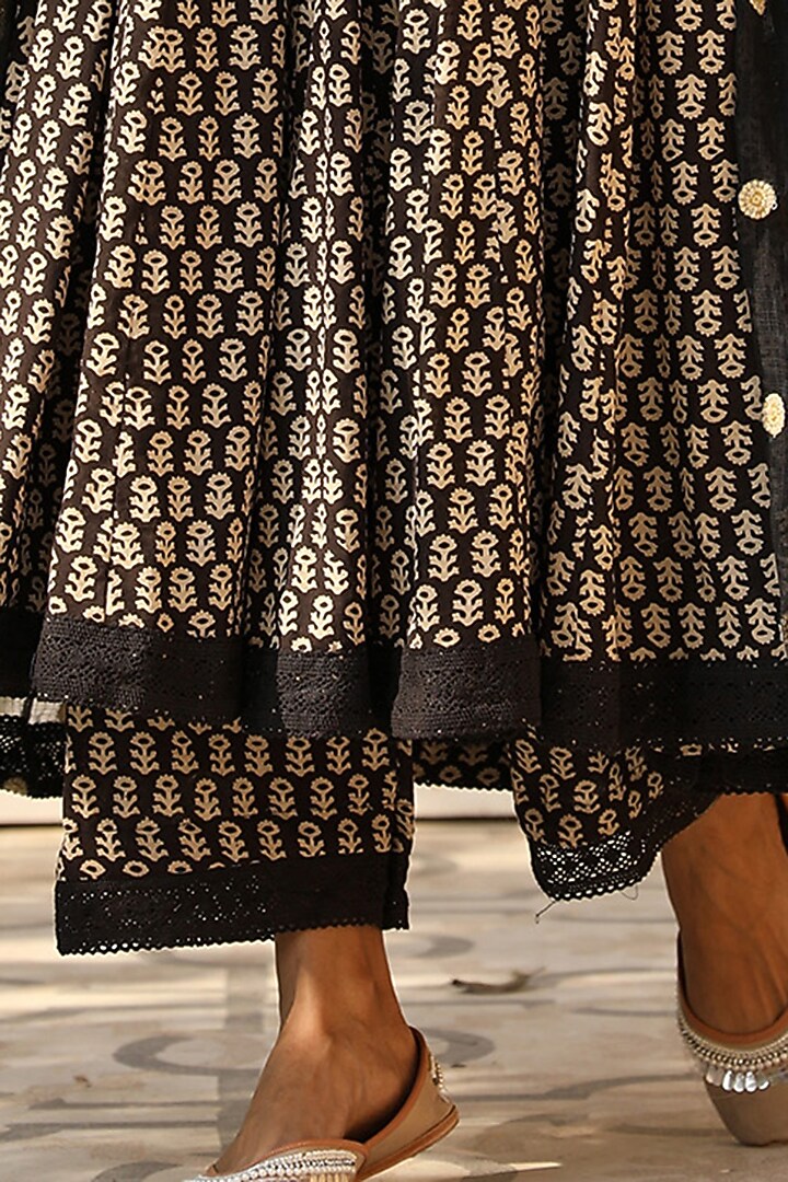 Black Block Printed Anarkali Set by GulaboJaipur by Saloni Panwar at Pernia's Pop Up Shop