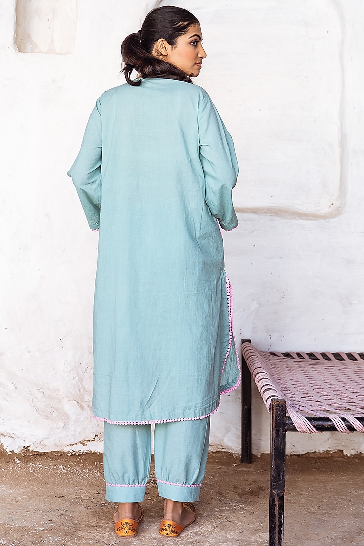 Blue Cotton Handcrafted Kurta Set by GulaboJaipur by Saloni Panwar at Pernia's Pop Up Shop