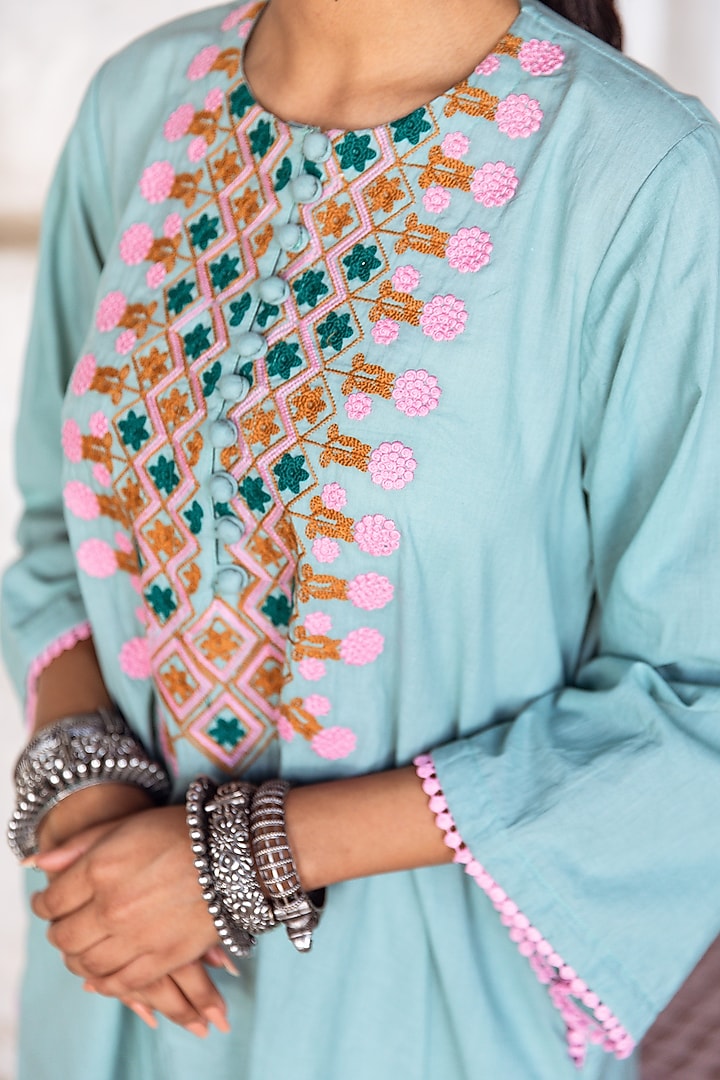 Blue Cotton Handcrafted Kurta Set by GulaboJaipur by Saloni Panwar at Pernia's Pop Up Shop