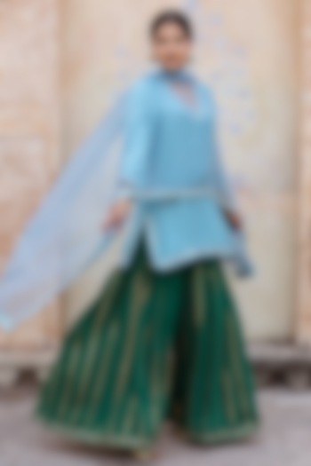 Green Muslin Party Wear Sharara Set by GulaboJaipur by Saloni Panwar at Pernia's Pop Up Shop