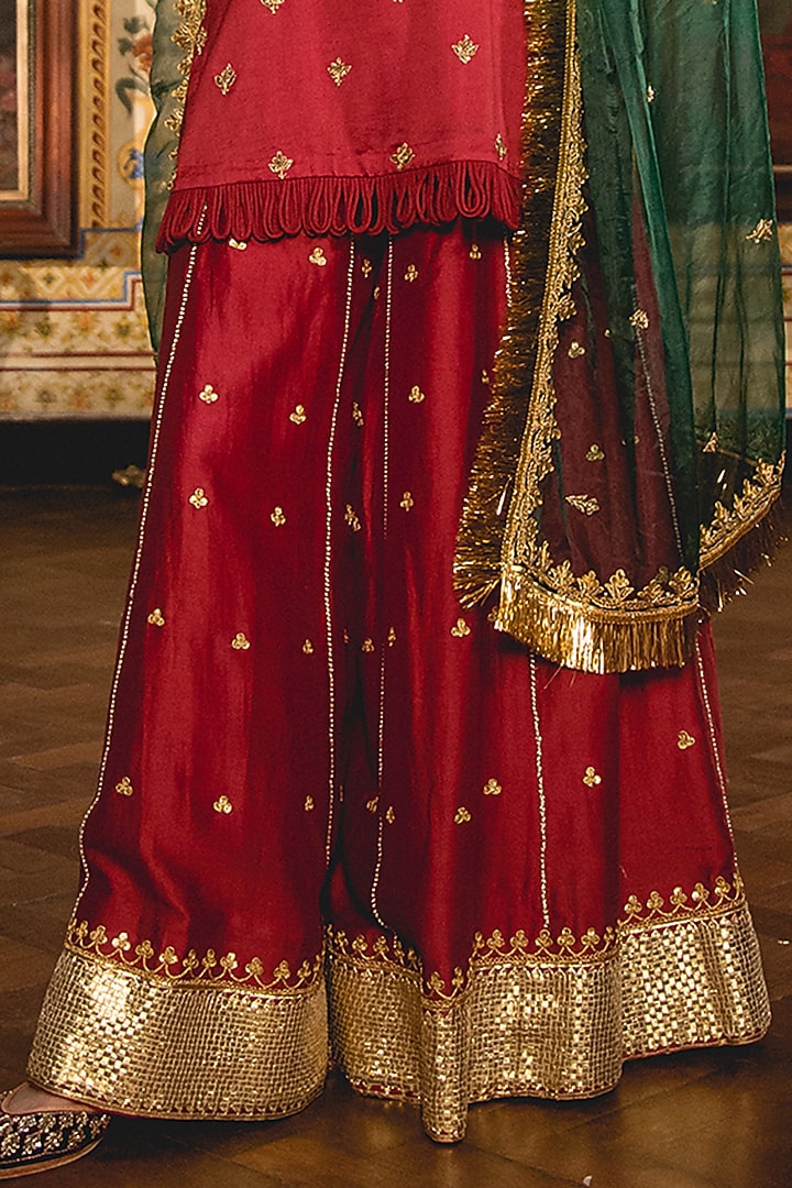 Maroon Chanderi Gota Patti Work Bridal Sharara Set by GulaboJaipur by Saloni Panwar at Pernia's Pop Up Shop