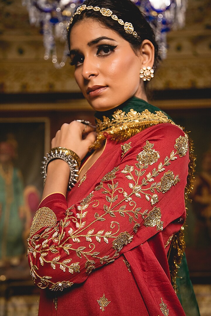 Maroon Chanderi Gota Patti Work Bridal Sharara Set by GulaboJaipur by Saloni Panwar at Pernia's Pop Up Shop