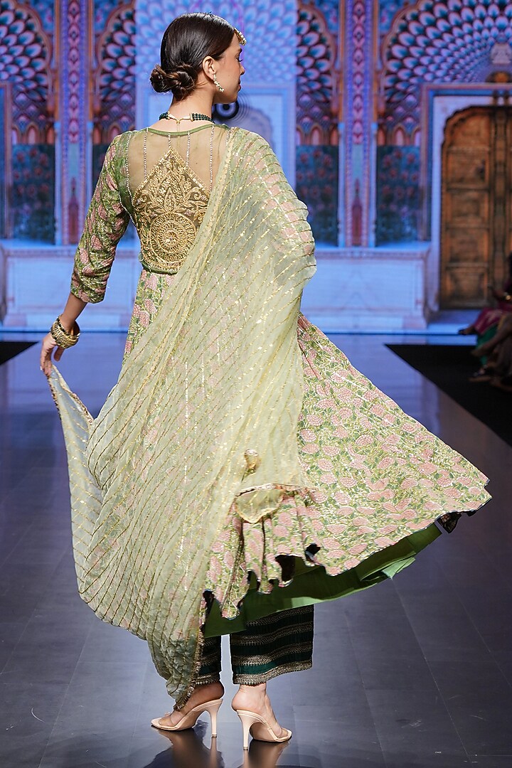 Green Cotton Printed Jacket Wedding Anarkali Set by GulaboJaipur by Saloni Panwar at Pernia's Pop Up Shop