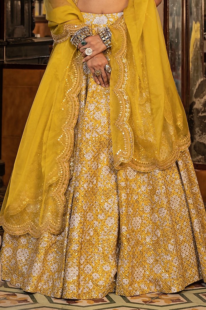 Yellow Cotton Block Printed Wedding Lehenga Set by GulaboJaipur by Saloni Panwar at Pernia's Pop Up Shop