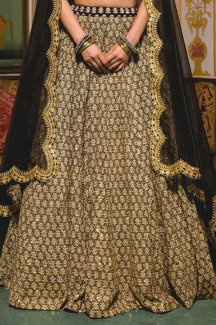 Black Cotton Block Printed Wedding Lehenga Set by GulaboJaipur by Saloni Panwar at Pernia's Pop Up Shop